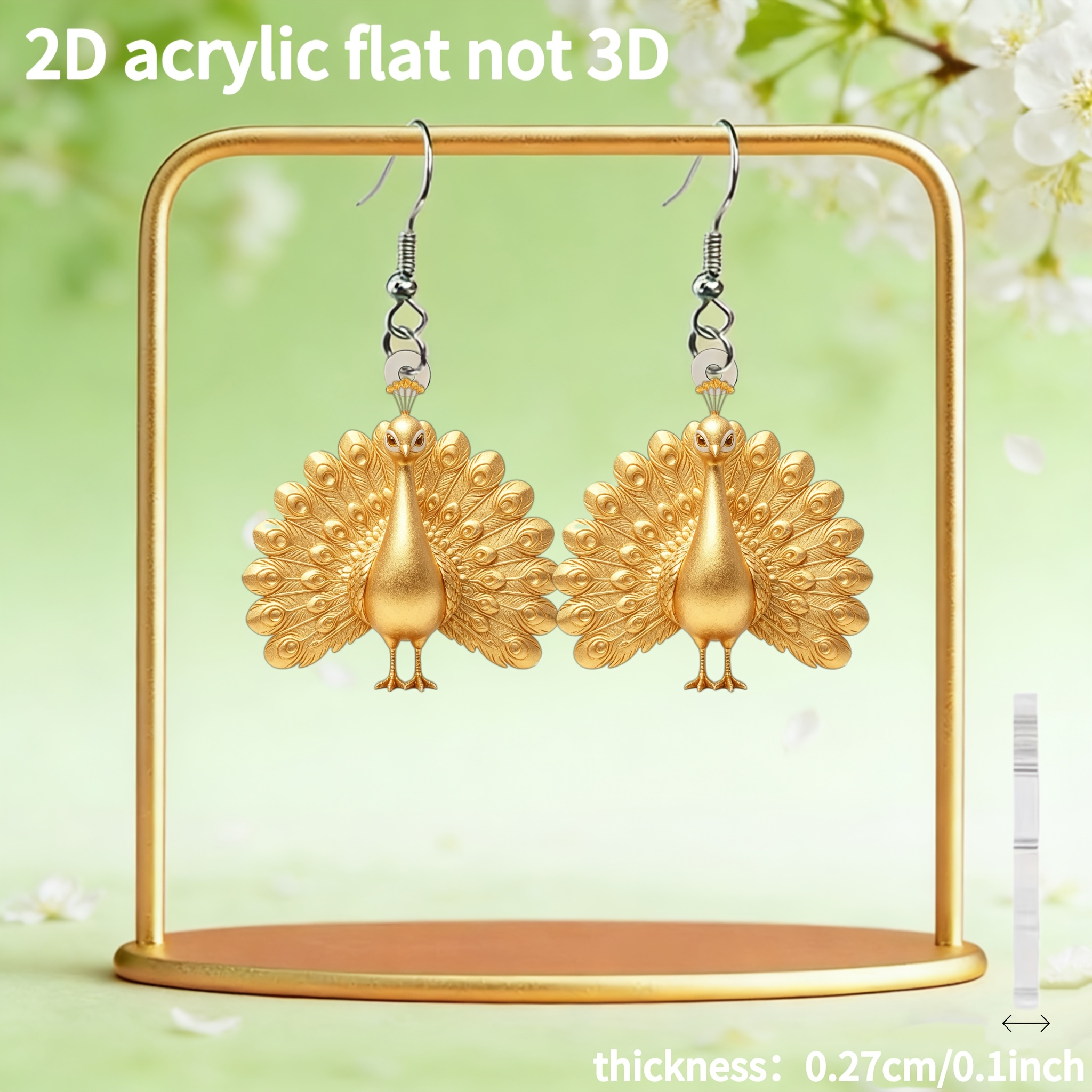Women's 2D Flat Peacock Earrings for Daily Wear
